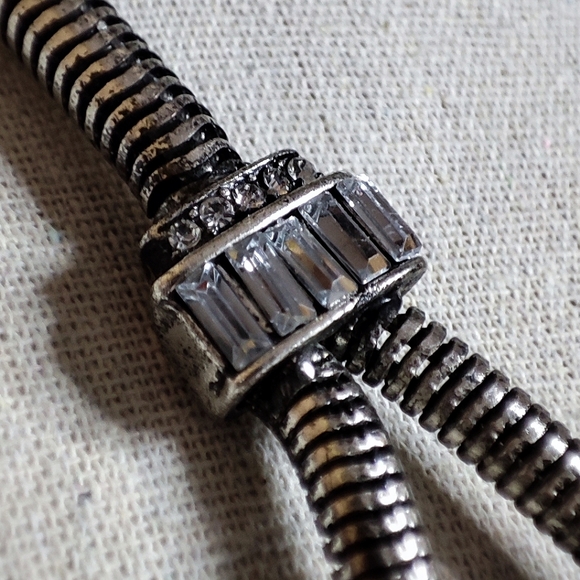 Turquoise Cabochon Statement Necklace Clear Baguette Smoke Navette Stones Pewter - Picture 7 of 15